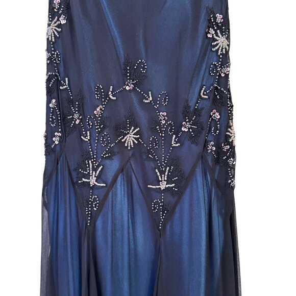 Adriana Papell Evening Blue Silk Beaded Midi Dress Gown Size 6P Vintage - Picture 4 of 8